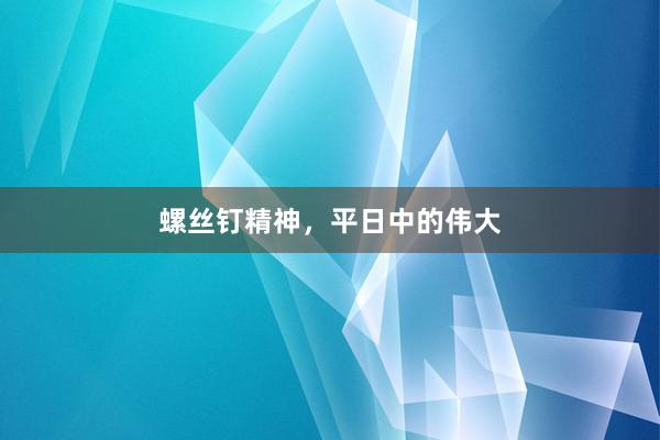 螺丝钉精神，平日中的伟大